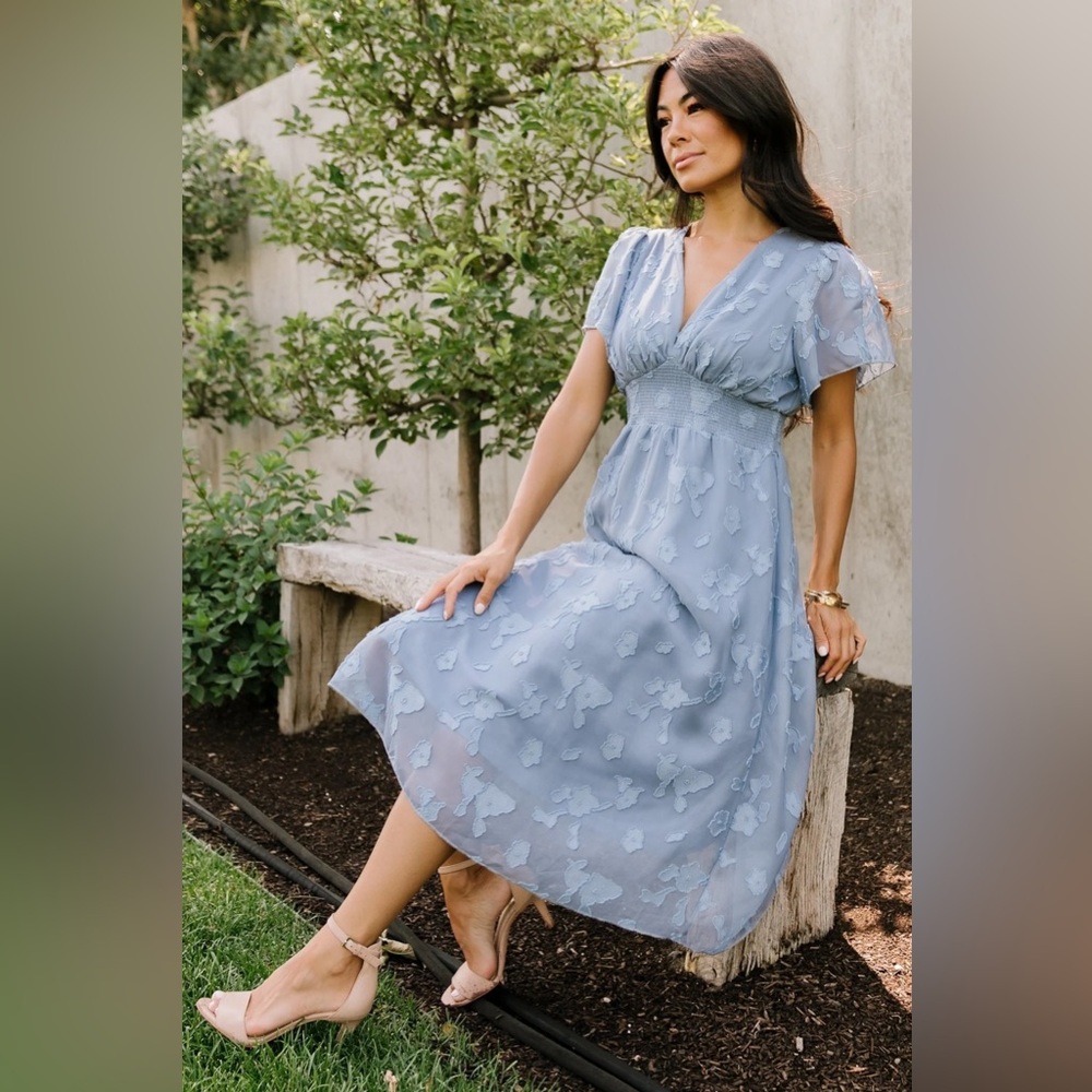 NWOT Elegant Blue Chiffon Dress L